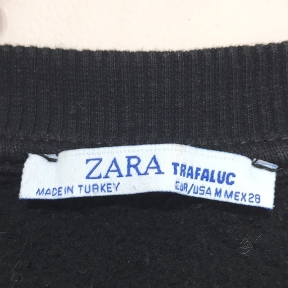 Zara Trafaluc Advise Below Black Crew Neck Sweatshirt Medium - Picture 8 of 11